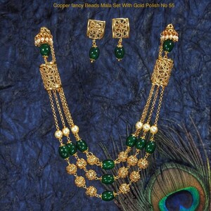 Indian Bollywood Traditional Wedding Temple Choker Copper Necklace Earrings Jewelry Set