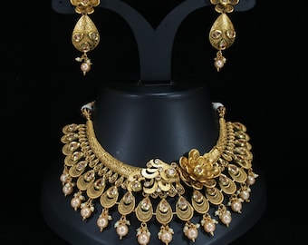 South Indian Antique Gold Plated Necklace For Bride Gold Plated Jewellery