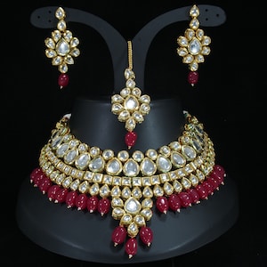 Indian Traditional Bridal Kundan Pearl Choker Bridal Necklace Jewellery Set For Women