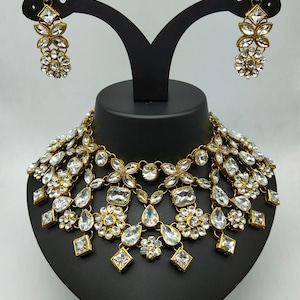 Traditional Metal Gold-plated Kundan Choker Necklace Set with Earrings Jewellery