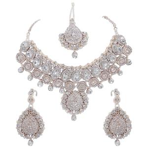 Indian Bollywood Style Rose Gold Plated Bridal Fashion Jewelry Necklace Set
