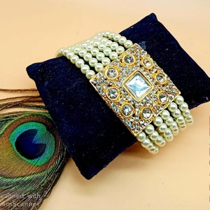 Indian Traditional Hand Jewelry Bridal Kundan And Pearl Bracelet for Women