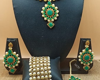 Indian Designer Gold Plated Pearl Choker bracelet Bridal necklace jewelry set