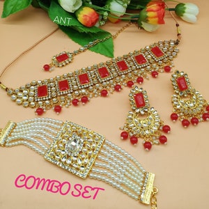 Ensembles indiens de bijoux de bijoux de collier de collier de kundan de collier de perle traditionnelle de Bollywood