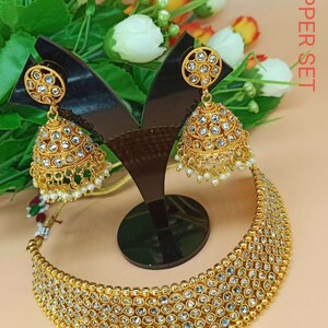 Indische Bollywood gold vergoldet Polki Halsband Braut Halskette Schmuck Set