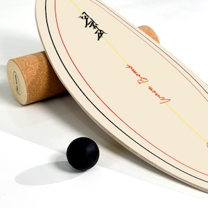 Surf balance board Blade — handmade wood + ball + cork roller | Color:  Wave Bomb 2 | Trainer for surf, skate, snowboard