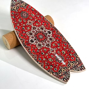 Surf balance board Blade — handmade wood + ball + cork roller | Color: Rug | Trainer for surf, skate, snowboard