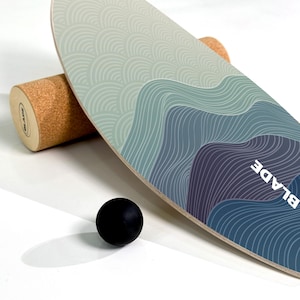 Surf balance board Blade — handmade wood + ball + cork roller | Color: Japan 2  | Trainer for surf, skate, snowboard