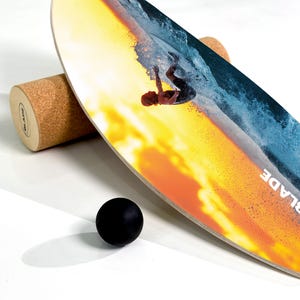 Surf balance board Blade — handmade wood + ball + cork roller | Color: Surf 2| Trainer for surf, skate, snowboard
