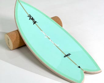 手作りの木製バランスボード PEACE + スタンドオプション: コルク 