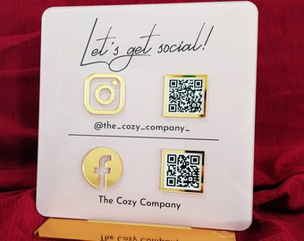 Double QR Code Sign, Instagram Facebook Business Social Media Sign Scan to Pay Salon Sign | Luxury Sign