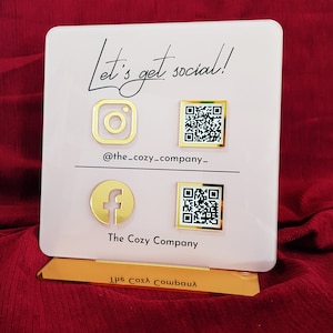 Doppeltes QR-Code Schild, Instagram Facebook Business Social Media Schild Scan to Pay Salon Schild | Luxus Zeichen