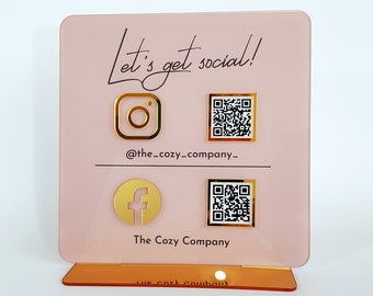 Double QR Code Sign, Instagram Facebook Business Social Media Sign Scan to Pay Salon Sign | Luxury Sign