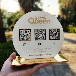 Acrylic Social Media QR Code Sign: Salon & Business Display (7x6.6 inch)