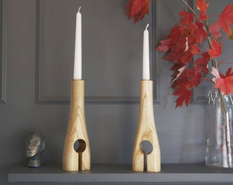 The Woolley | Wooden candlesticks handmade in solid wood as an elegant, dinner table centrepiece