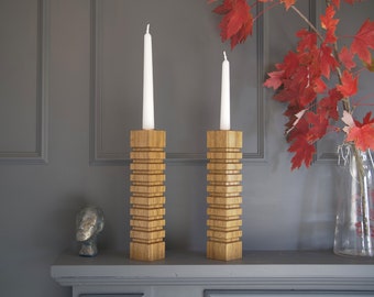 The Monkton | Wooden candlesticks, unique in design, each handmade in solid oak
