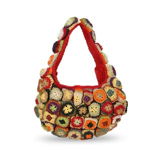 Handmade Crochet Raffia Shoulder Bag – Colorful Boho Summer Tote – Eco Friendly Woven Purse for Women