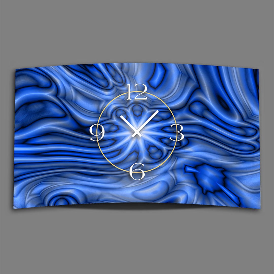Abstract Blue Designer Wall Clock Modern Wall Clocks Design Quiet No ...