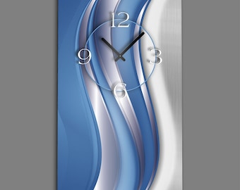 Reloj de pared de diseño vertical plateado azul abstracto diseño de reloj de pared moderno silencioso sin tictac dixtime 3D-0026