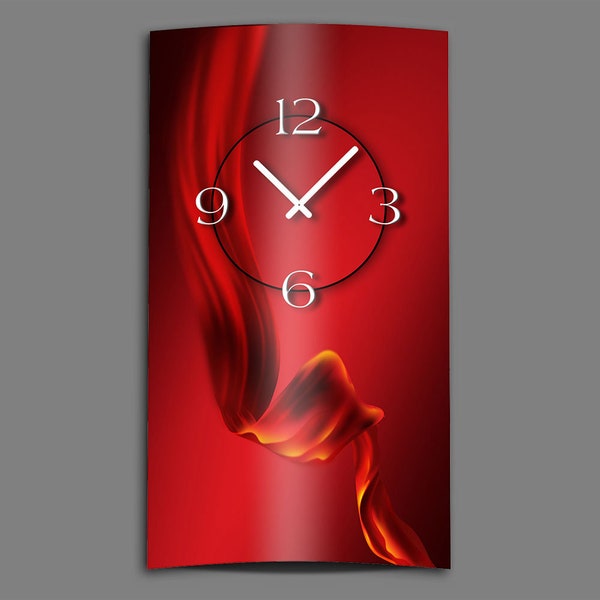 Horloge murale design abstraite en soie rouge, design moderne, silencieux, sans tic-tac, dixtime 3DS-0079