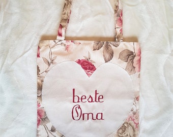 Tasche aus Canvas, Shopper für die beste Oma *bestickt'