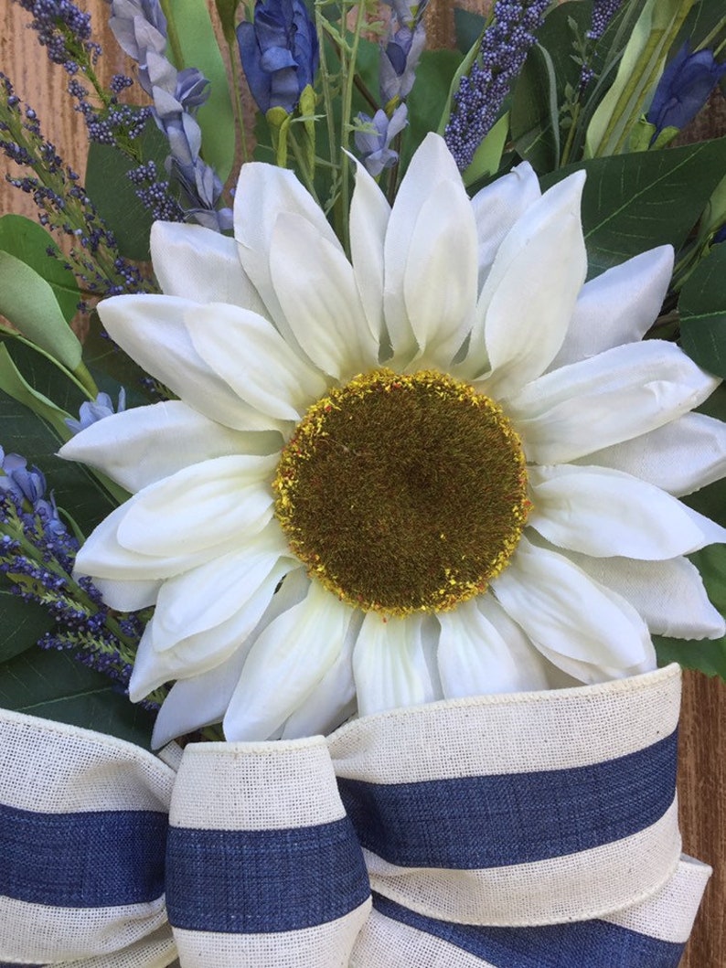 Cream Sunflower and Blue Lavender Wreath Farmhouse Wreath Etsy