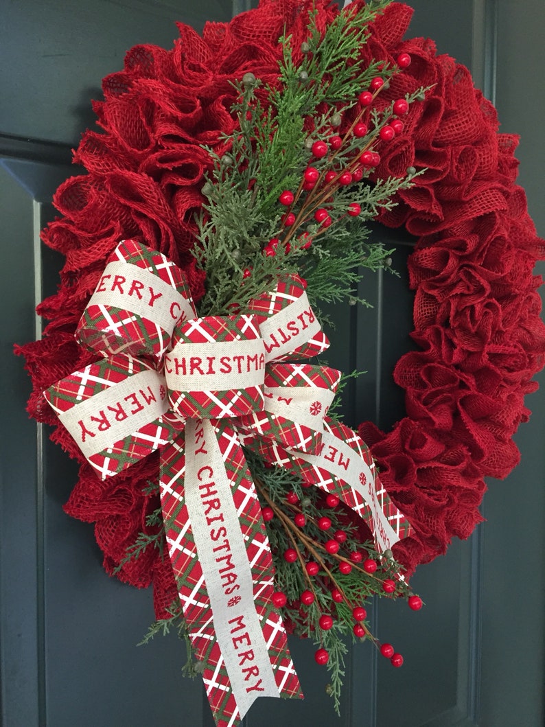 Red Burlap Christmas Wreath 