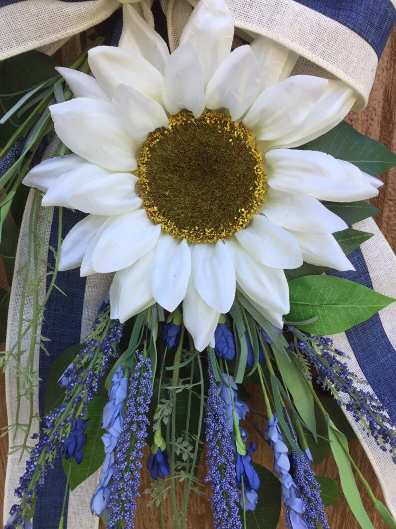 Cream Sunflower and Blue Lavender Wreath Farmhouse Wreath Etsy