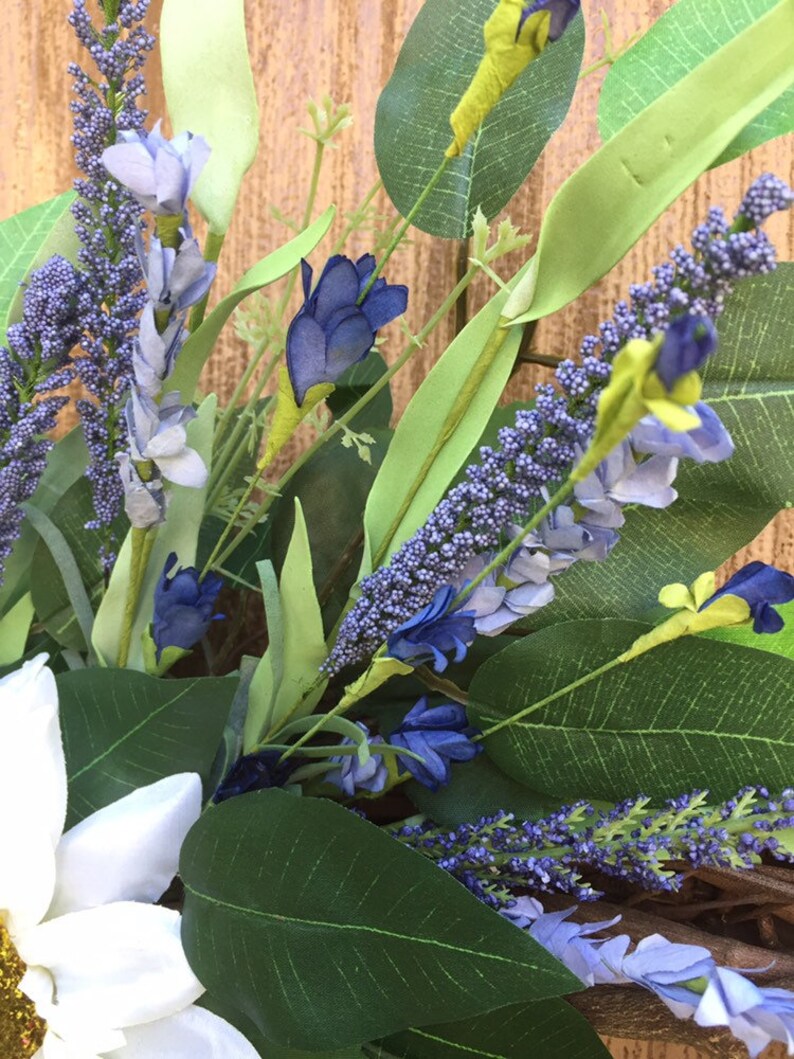 Cream Sunflower and Blue Lavender Wreath Farmhouse Wreath Etsy