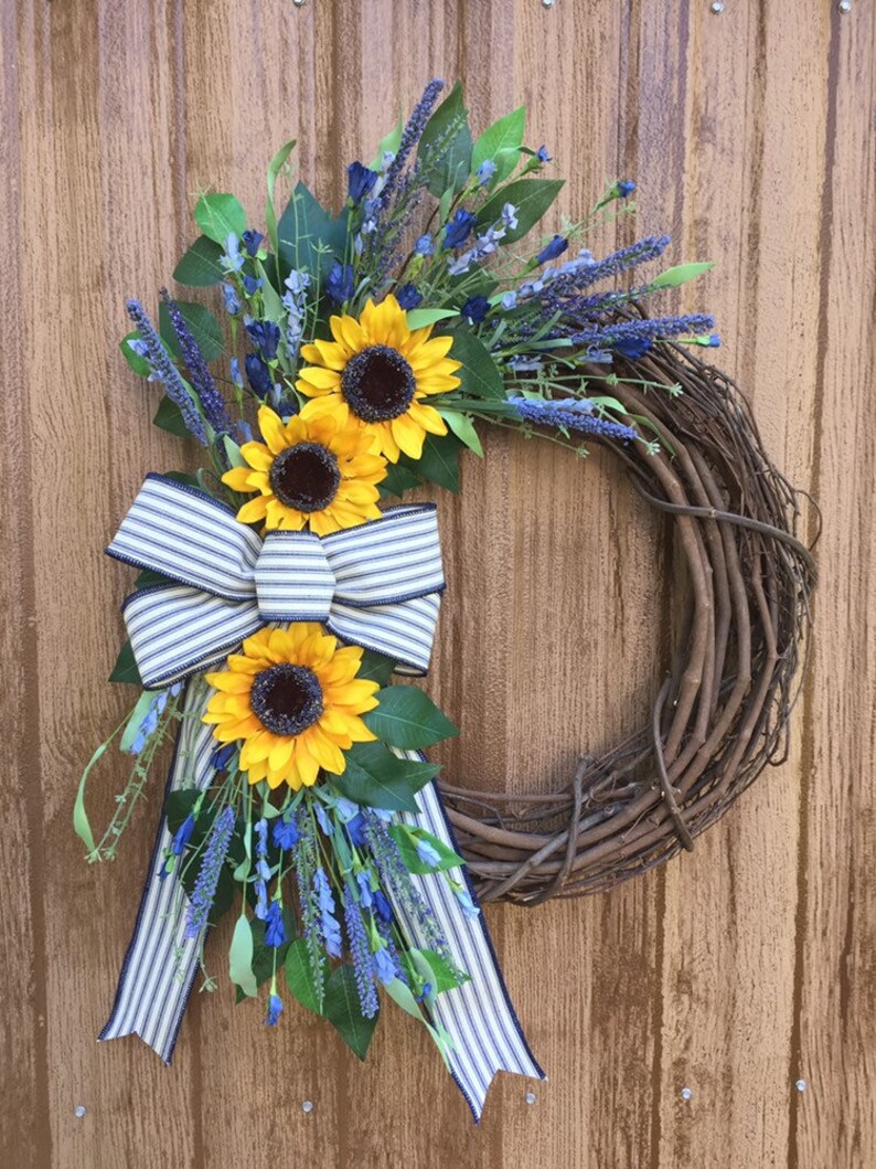 Sunflower and Lavender Wreath Farmhouse Wreath Year Round Etsy
