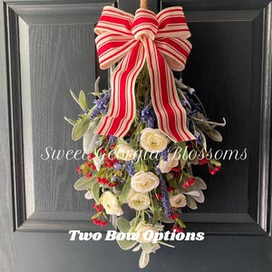 Fourth of July Swag Wreath, Patriotic Wreath for Front Door, Memorial Day, Red White and Blue Swag Wreath, Veterans Day, Summer Wreath