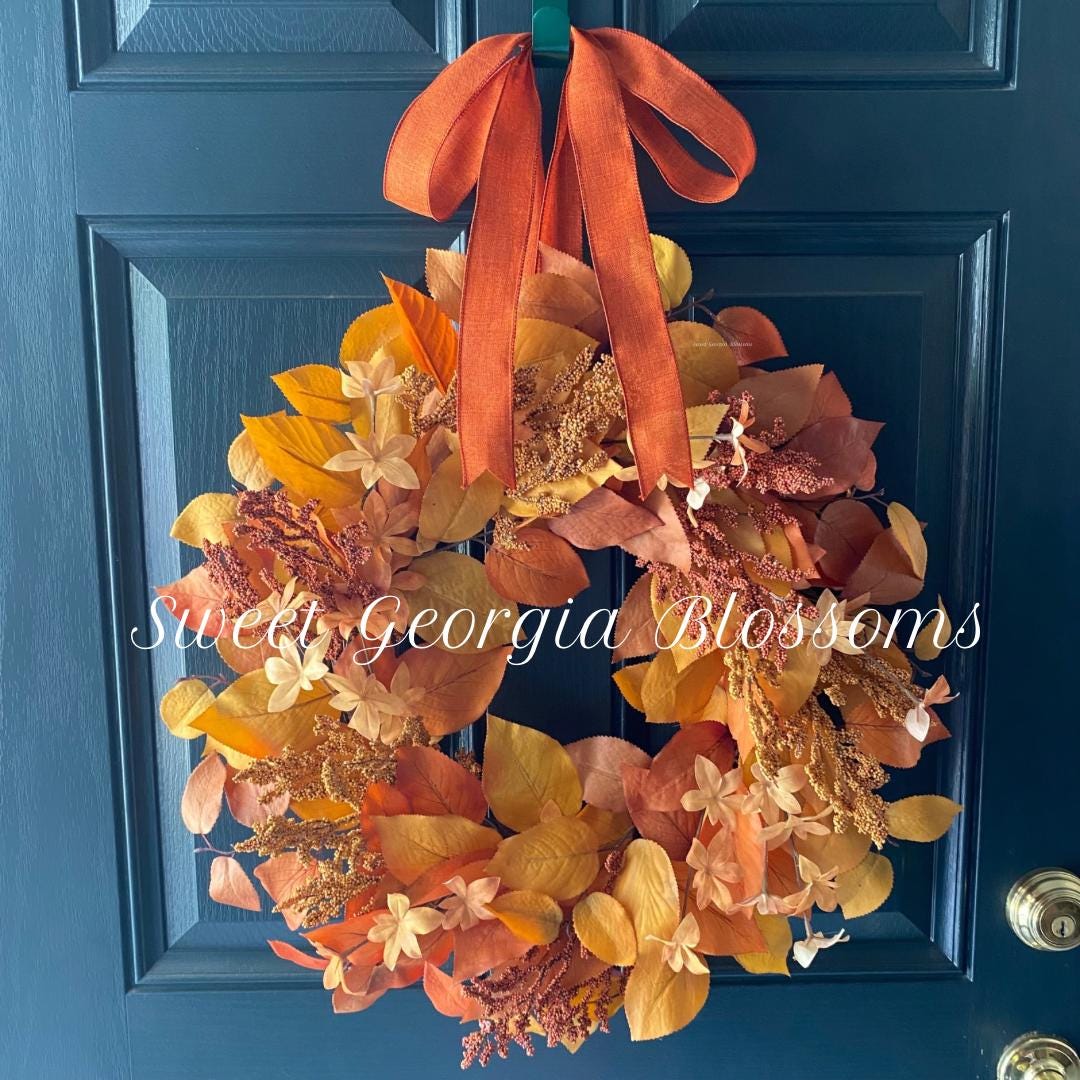 Orange Fall Foliage Wreath for Front Door, Autumn Decor - Etsy