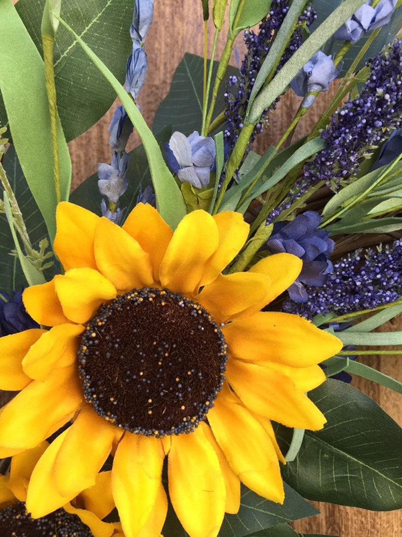 Sunflower and Blue Lavender Wreath Farmhouse Wreath Year Etsy
