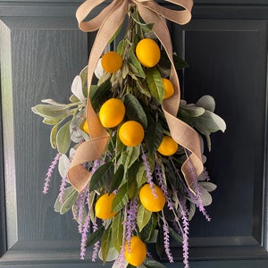 Lemons and Lavender Swag Wreath, Front Door Wreath, Fruit Wreath, Citrus, Kitchen Wreath, Lemon Decor, Summer Wreath, Gift for Her