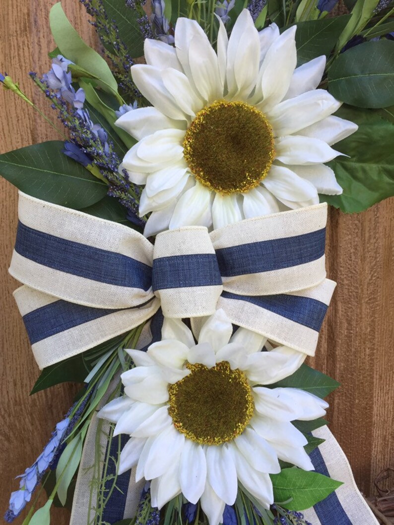 Cream Sunflower and Blue Lavender Wreath Farmhouse Wreath Etsy