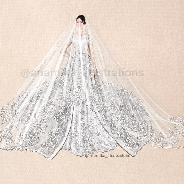 Custom bridal illustration/wedding dress sketch/bridal dress illustration