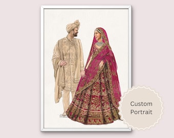 Custom Couple Portrait Indian wedding Illustration
