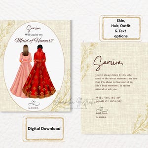 Custom Indian Bridesmaid Proposal Card, Indian Maid of Honor Card, Bridesmaid Gift, Digital Download, South Indian Bridesmaid, personalised