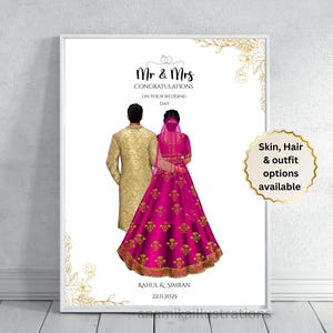 Indian wedding congratulation gift, Indian Couple Portrait, Wedding Gift South Asian Couple, Desi wedding gift, wedding memories keepsake