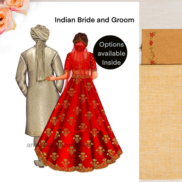Indian Bride and Groom, Indian wedding, Sikh wedding card template, digital print