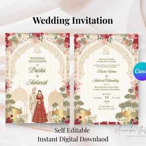South Indian Wedding Invitation Template | Editable in Canva | Tamil Telugu Kerala Hindu Wedding Card | Instant Download | Digital Invite