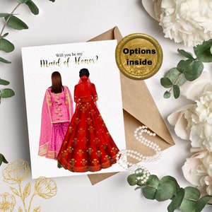 Custom Indian Bridesmaid proposal Card Muslim Bridesmaid in Sharara Proposal Maid of Honor Punjabi wedding Digital Download Bridesmaid Gift