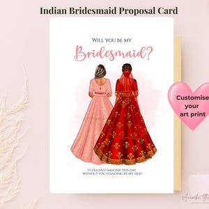 Personalised Indian Bridesmaid Proposal Card Indian Wedding Indian Maid of Honor Card Bridesmaid Gift Thank You Card Digital Download