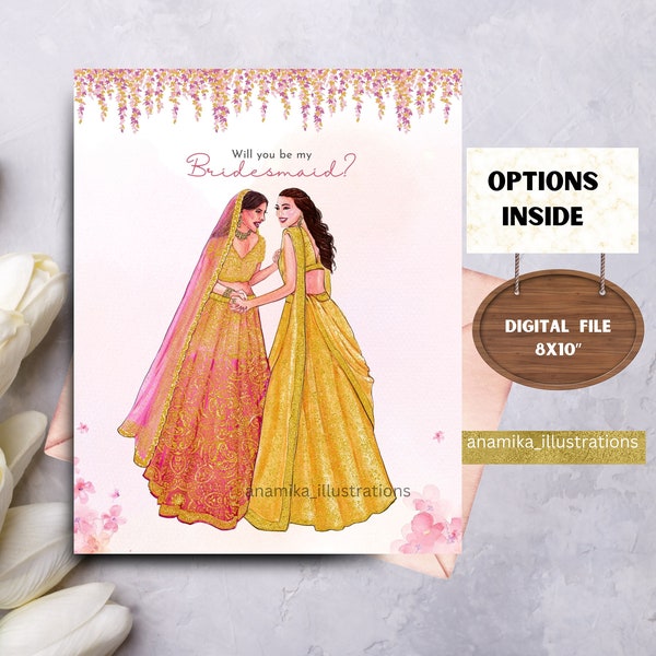 Indian Bridesmaid Proposal card, Maid of Honor, Sister of Bride , Friend of Bride, South Asian Bridesmaid card