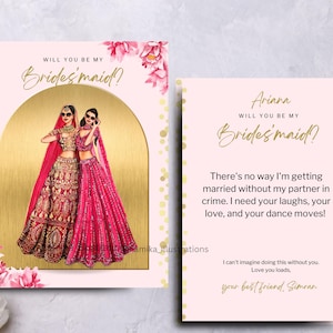 Indian bridesmaid proposal cards template, South Asian bridesmaids card, Editable Bridesmaid card Template, Digital Download, Thank you card