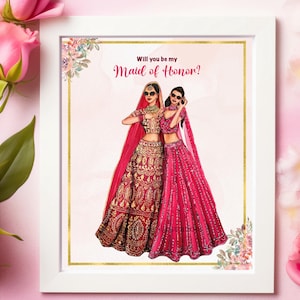 Indian bridesmaid proposal Maid of Honor south Asian wedding personalise hand painted card for Indian bridesmaid , Indian wedding,