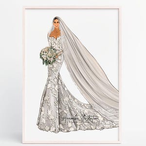 Custom Wedding Dress Illustration, Outfit illustration, Bridal Gown Portrait (Digital Download)