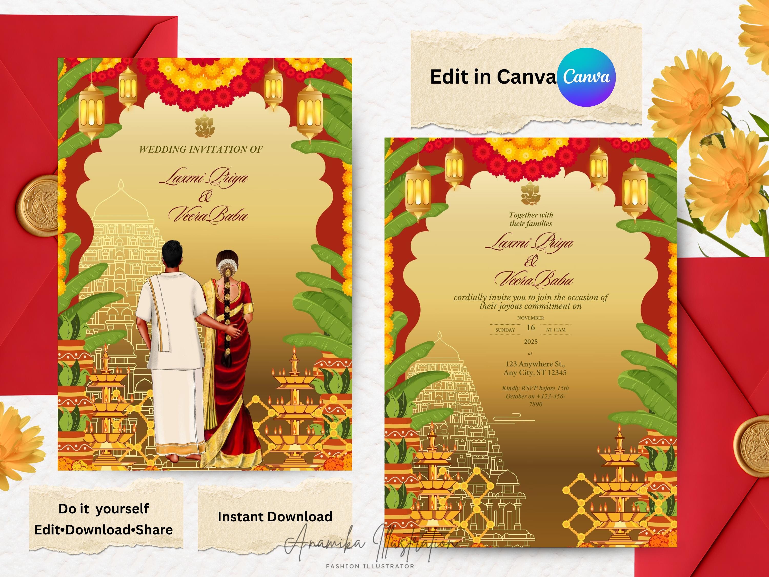 Kerala Wedding Invitation - Etsy, image size:3000x2250