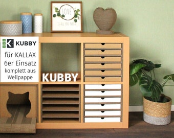 KUBBY für Kallax - 6er Einsatz aus Wellpappe passend für IKEA Kallax/Expedit Regal - Ablagefach für Büro, Bastelzimmer ect. (34x34x39cm)