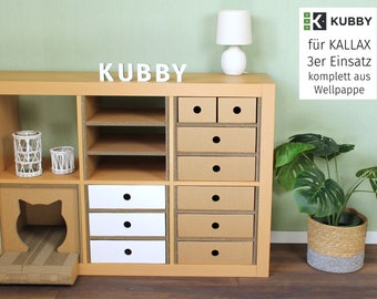 KUBBY für Kallax - 3er Einsatz aus Wellpappe passend für IKEA Kallax/Expedit Regal - Ablagefach für Büro, Bastelzimmer ect. (34x34x39cm)